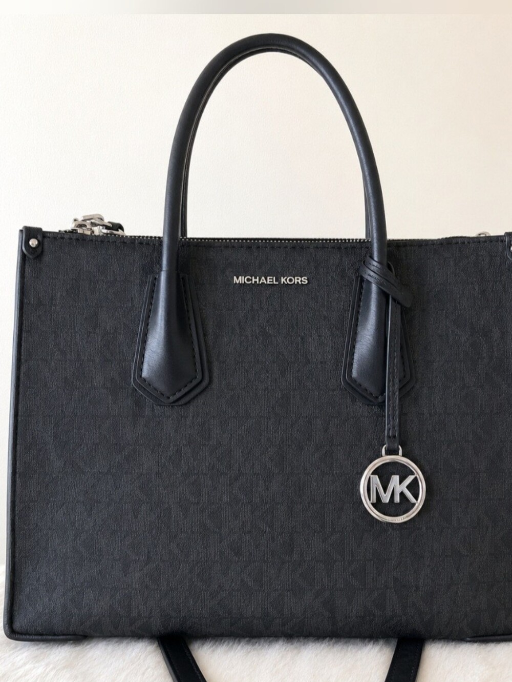 Michael Kors Mercer Large Black Logo Satchel Bag